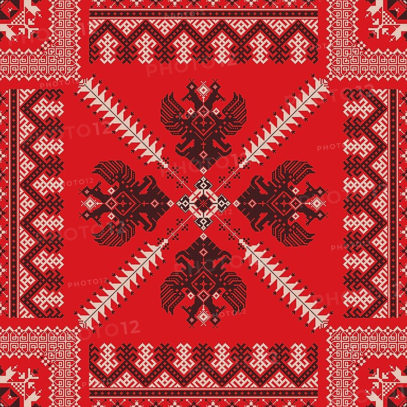 Decorative repeating pattern inspired by traditional Russian embroidery