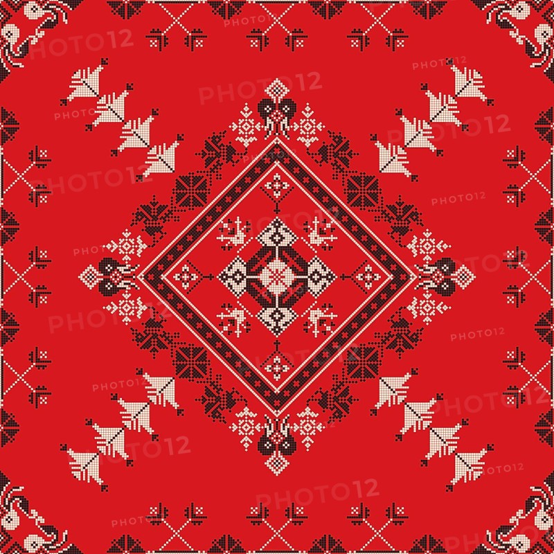 Decorative repeating pattern inspired by traditional Russian embroidery