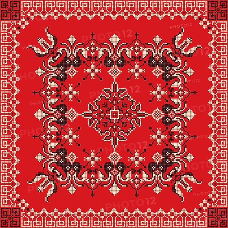 Decorative repeating pattern inspired by traditional Russian embroidery