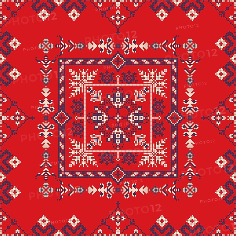 Decorative repeating pattern inspired by traditional Russian embroidery