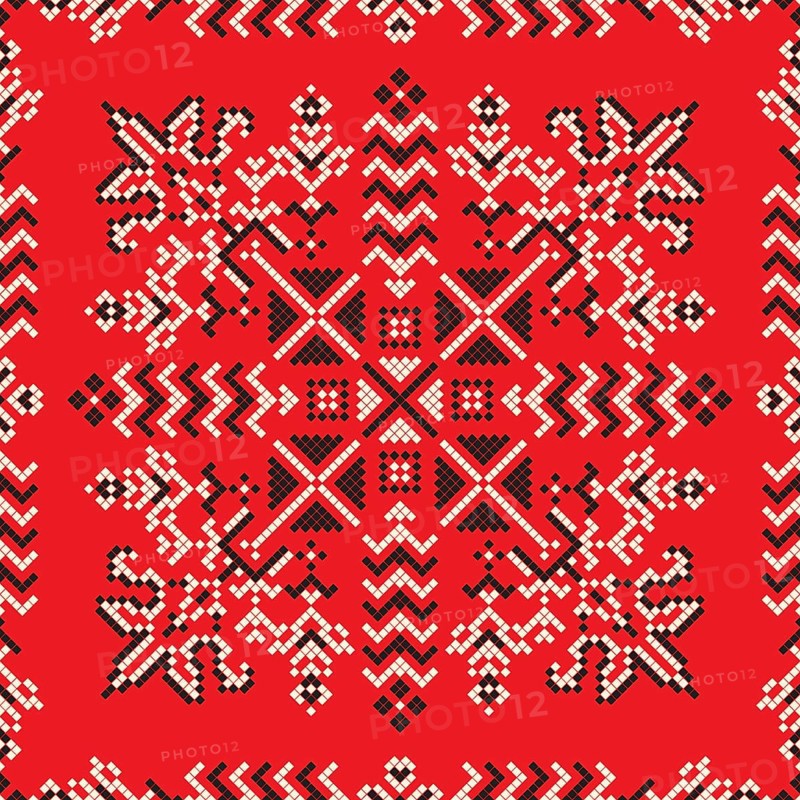 Decorative repeating pattern inspired by traditional Russian embroidery