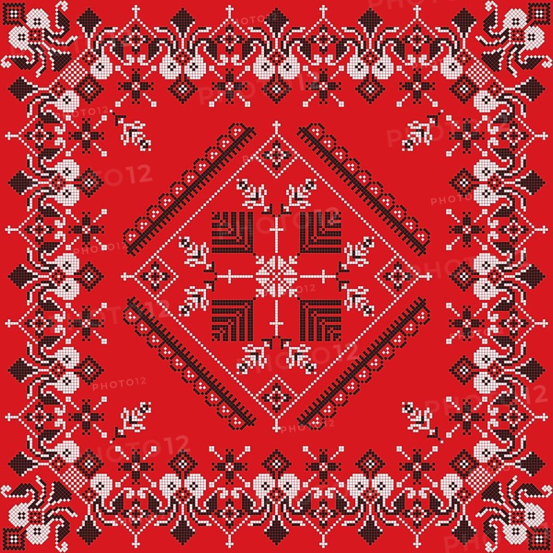 Decorative repeating pattern inspired by traditional Russian embroidery