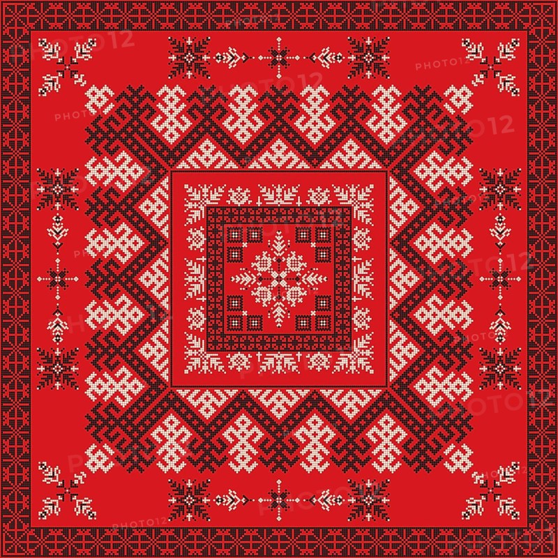 Decorative repeating pattern inspired by traditional Russian embroidery