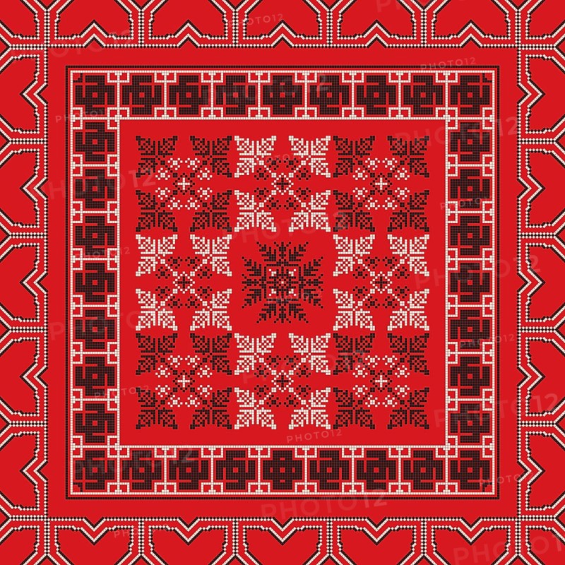 Decorative repeating pattern inspired by traditional Russian embroidery