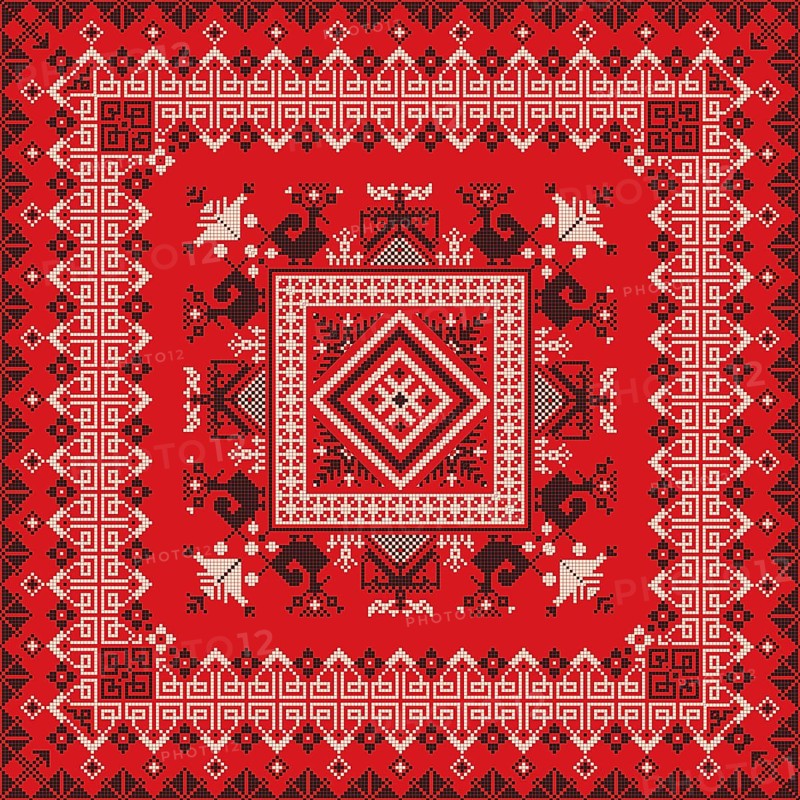 Decorative repeating pattern inspired by traditional Russian embroidery