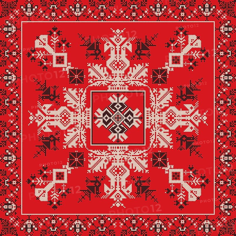 Decorative repeating pattern inspired by traditional Russian embroidery