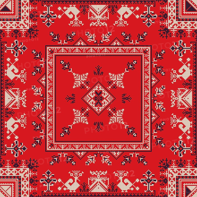 Decorative repeating pattern inspired by traditional Russian embroidery