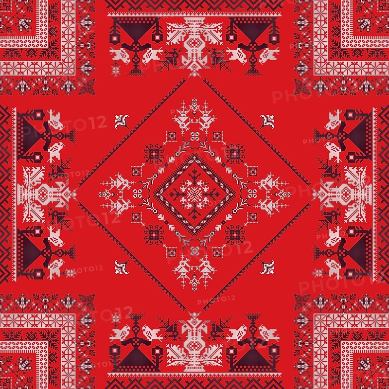 Decorative repeating pattern inspired by traditional Russian embroidery