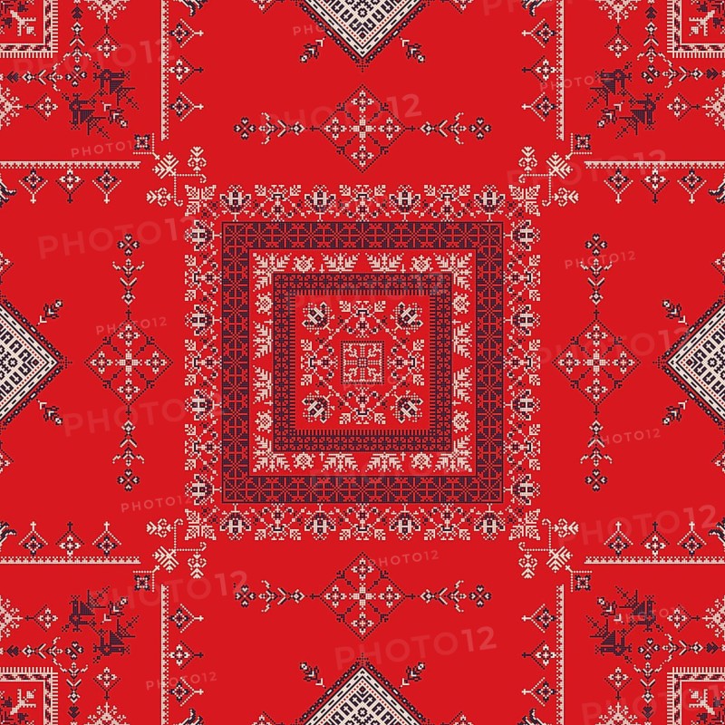 Decorative repeating pattern inspired by traditional Russian embroidery