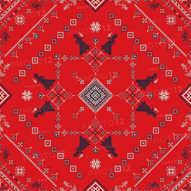 Decorative repeating pattern inspired by traditional Russian embroidery