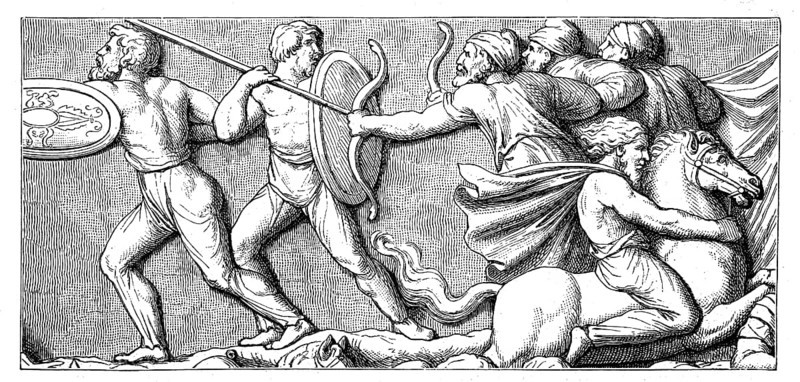 Shown is a battle scene at the Victory Column of Marcus Aurelius