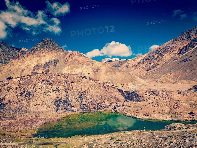Vintage retro effect filtered hipster style image of Himalayan landscape in Himalayas along Manali-Leh highway. Himachal Pradesh