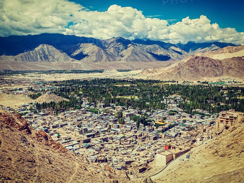 Vintage retro effect filtered hipster style image of Leh from above. Ladakh