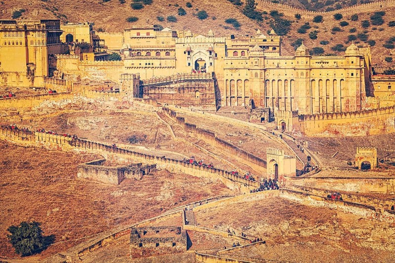 Vintage retro effect filtered hipster style image of famous Indian tourist destination Amer