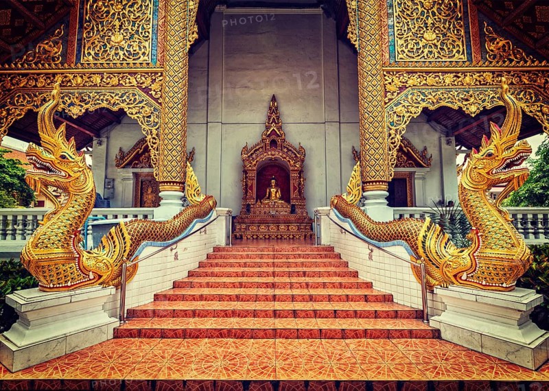 Vintage retro effect filtered hipster style image of Wihan Luang buddhits temple in Wat Phra Singh