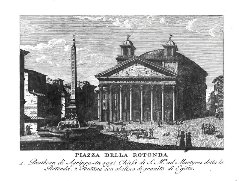 North of the Pantheon lies the Piazza della Rotonda with the Egyptian obelisk erected there Obelisco Macuteo