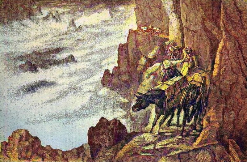 Smugglers in the mountains on a mule track
