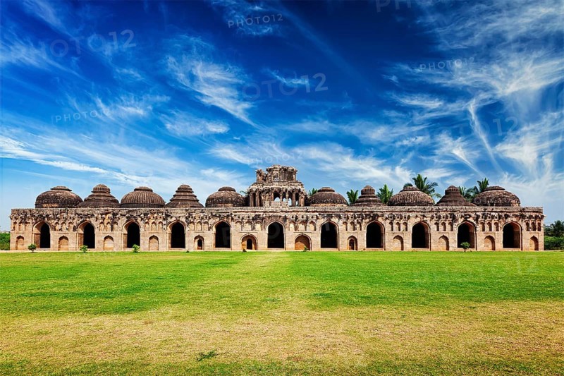 Ancient ruins of Elephant Stables in Royal Centre. Hampi