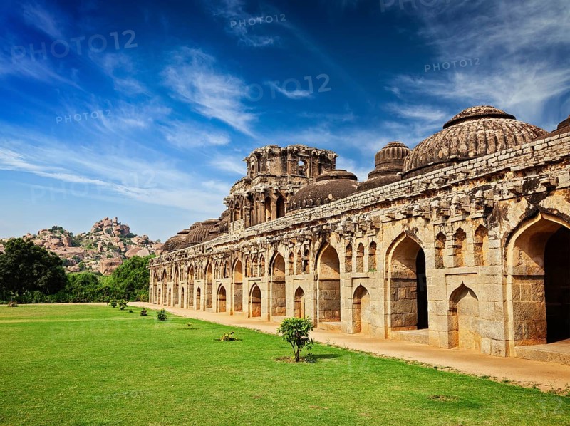 Ancient ruins of Elephant Stables in Royal Centre. Hampi