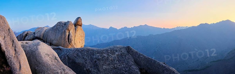 View of stones and rock formations from Ulsanbawi rock peak on sunset. Seoraksan National Park