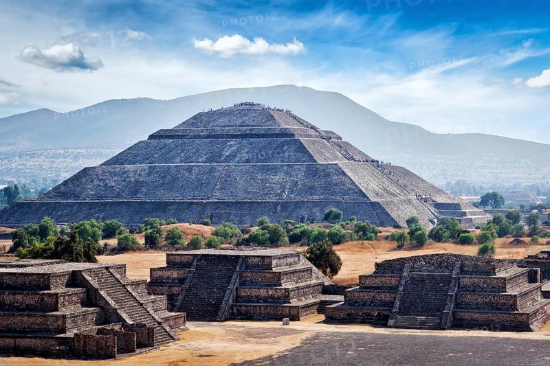 Panorama of Pyramid of the Sun. Teotihuacan. Mexico. View from the Pyramid of the Moon