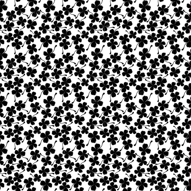 Seamless vector pattern design with four leaves lucky clover silhouettes over white background
