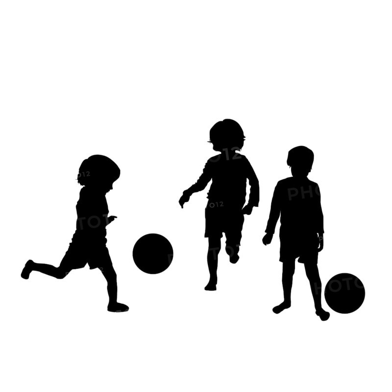 Vector silhouette of children playing soccer