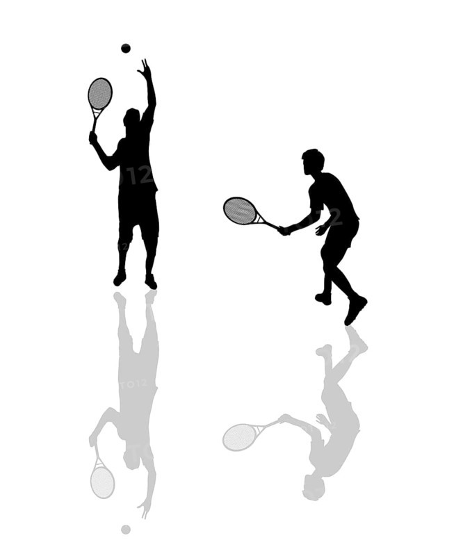 Tennis players silhouettes over white background