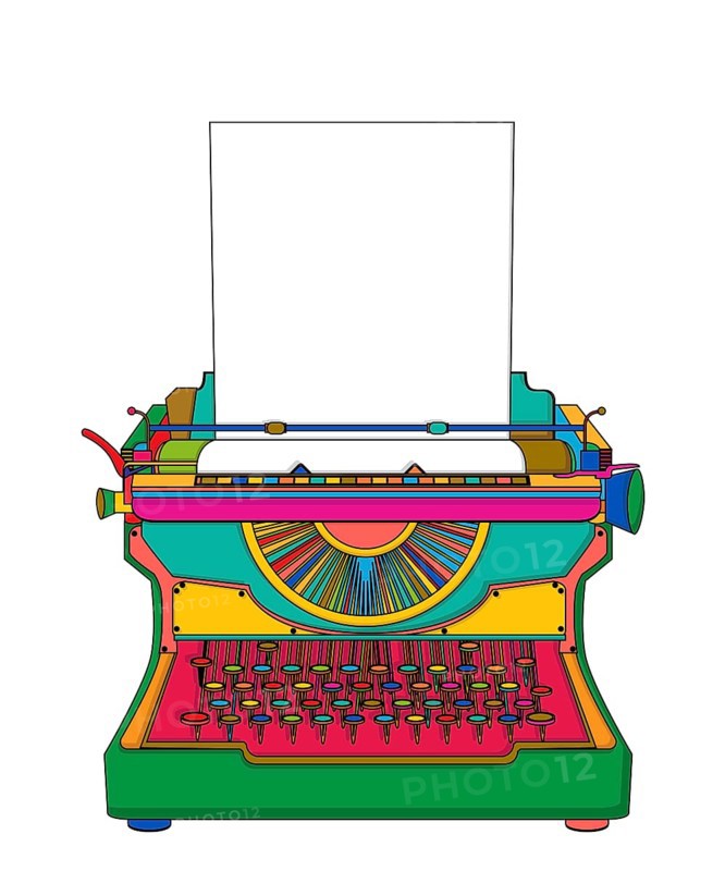 Colored typewriter vector over white background