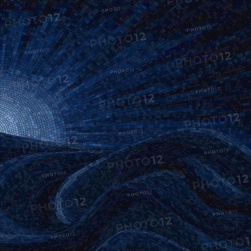 Mosaic art vector background with moon and waves