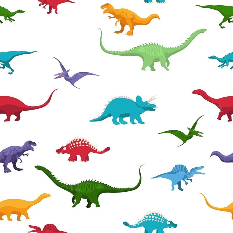 Vector cartoon seamless pattern with dinosaurus over white