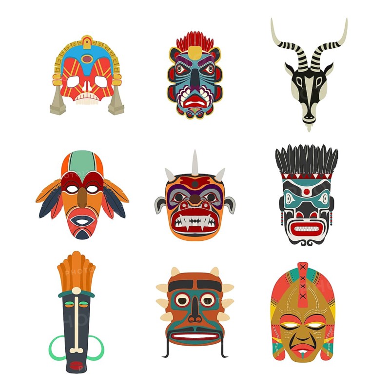 Vector tribal masks set