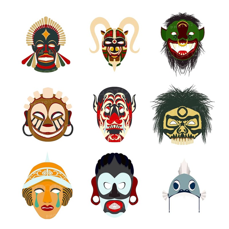 Vector tribal masks set