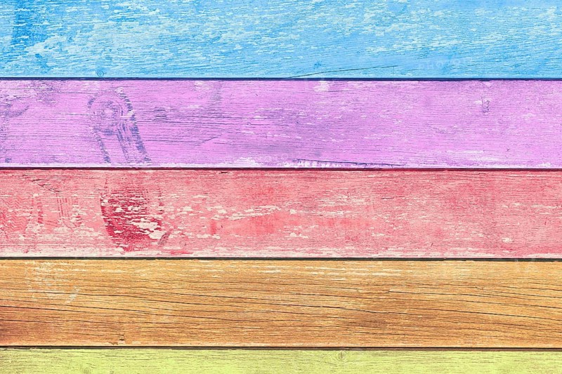 Background with colorful horizontal old wooden planks with chipped paint