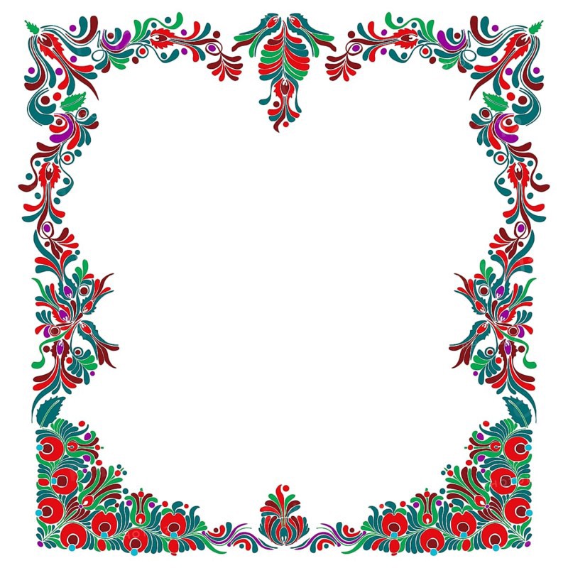 Hungarian folk style floral frame over white background with copy space