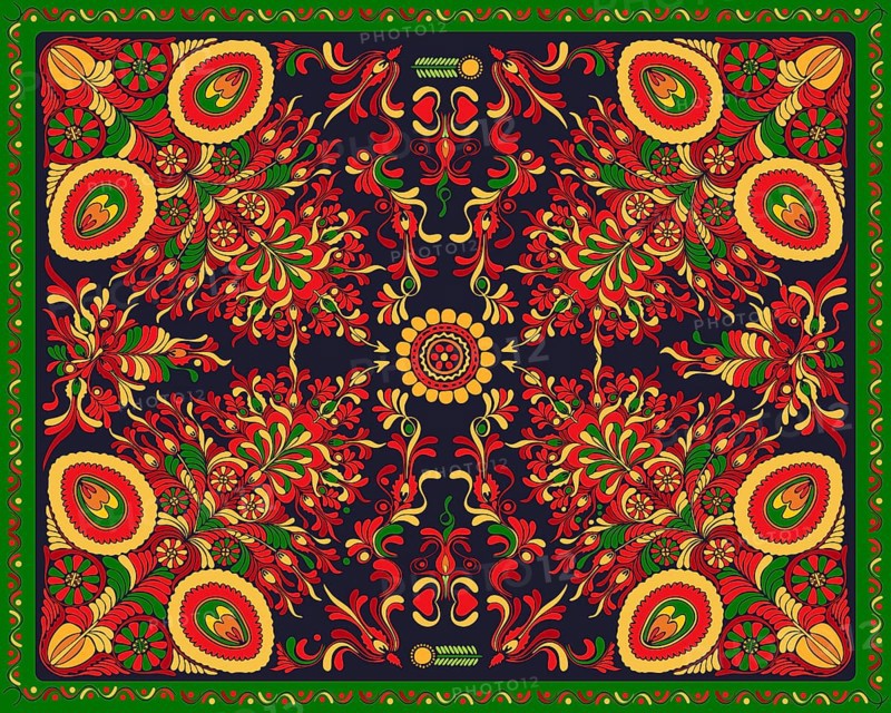 Vector floral rectangular composition for rug