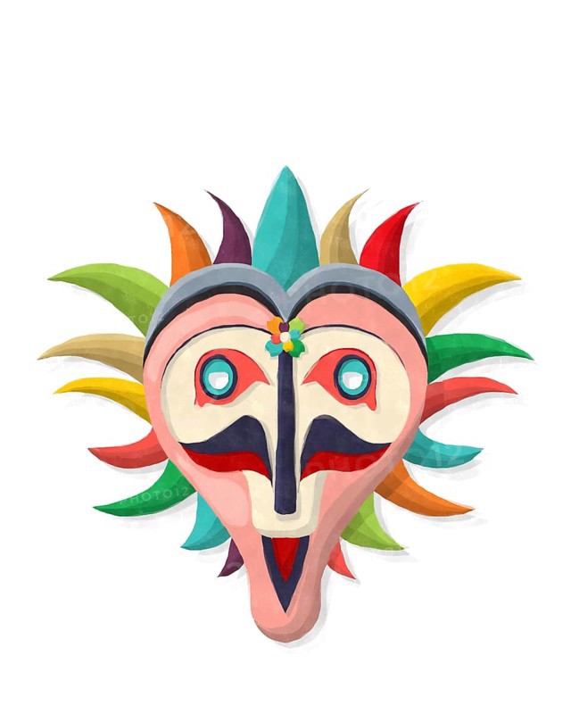 Watercolor style drawing of a carnival mask over white background