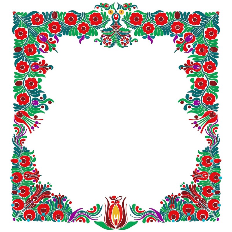 Hungarian folk style floral frame over white background with copy space