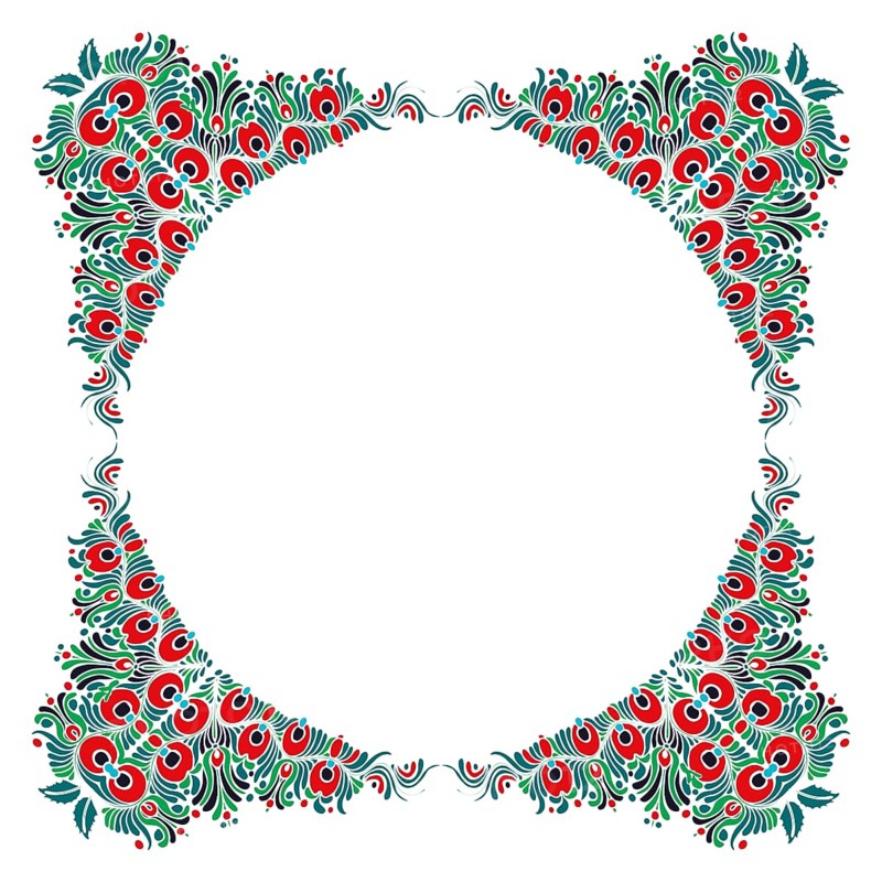 Hungarian folk style floral frame over white background with copy space