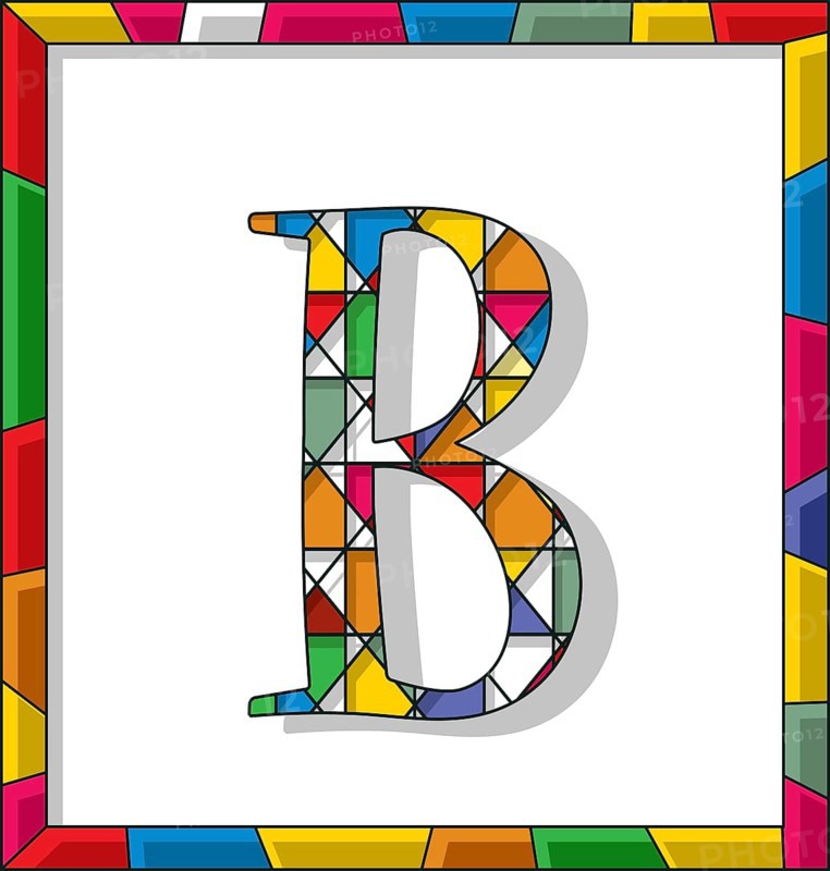 Stained glass letter B over white background