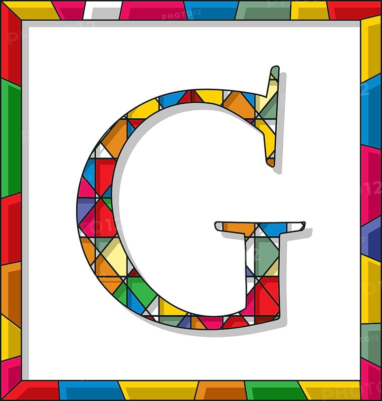 Stained glass letter G over white background