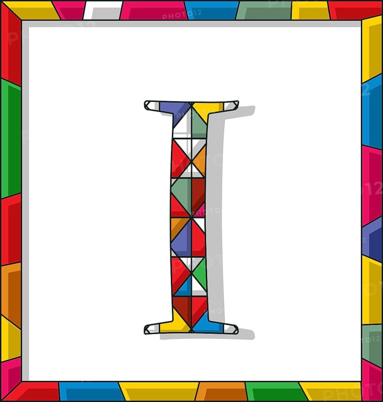Stained glass letter I over white background