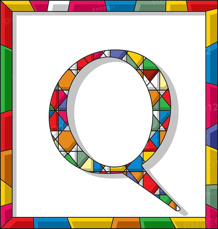 Stained glass letter Q over white background