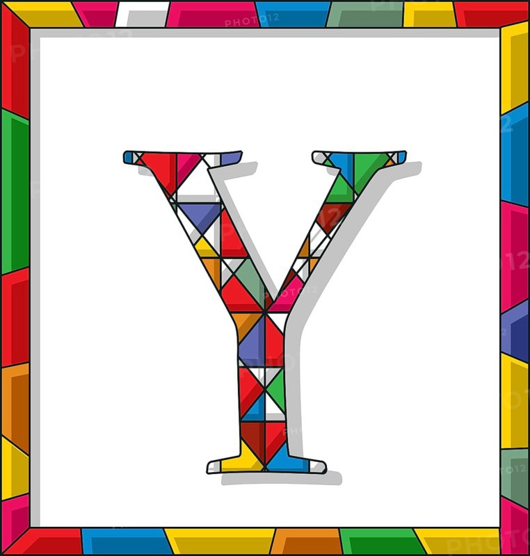 Stained glass letter Y over white background
