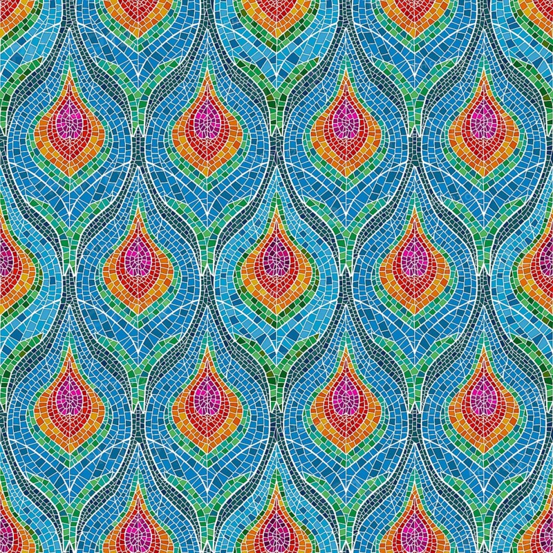 Mosaic tiles peacock feathers pattern