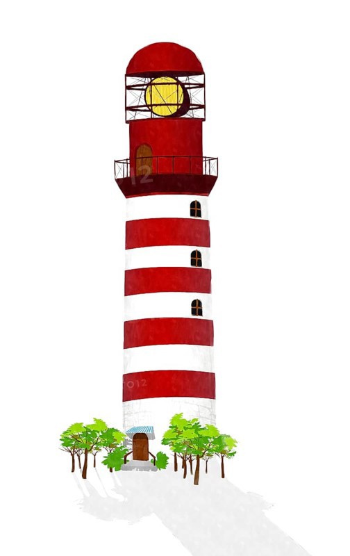 Watecor style drawing of a lighthouse over white background