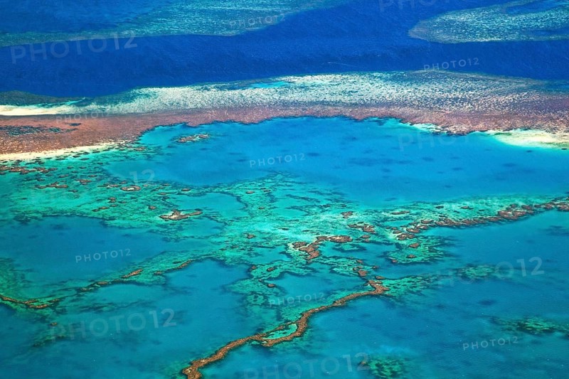 Aerial view of the Great Barrier Reef of the Whitsundays in the Coral Sea