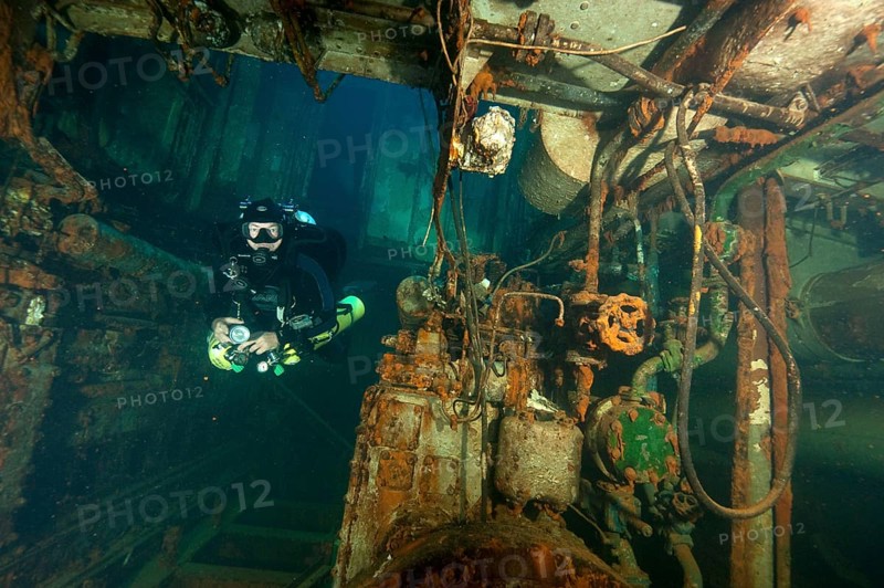 Tech diver in wreck