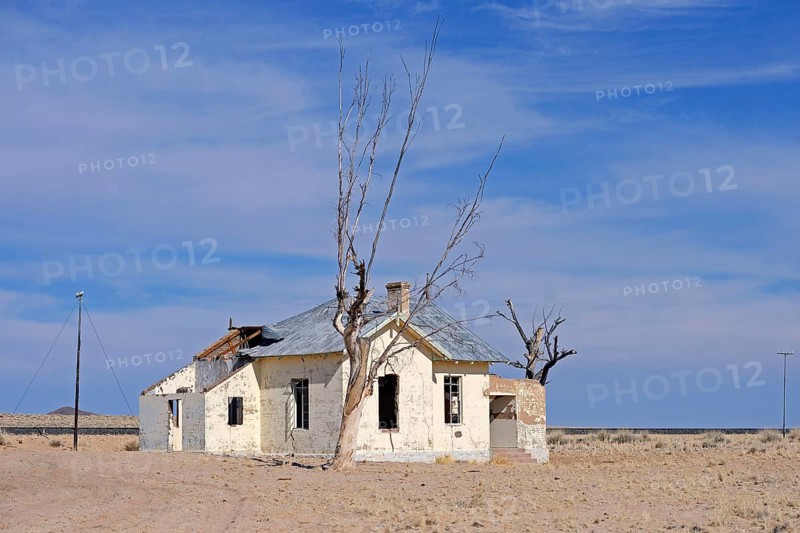Dilapidated railway station building of Garub