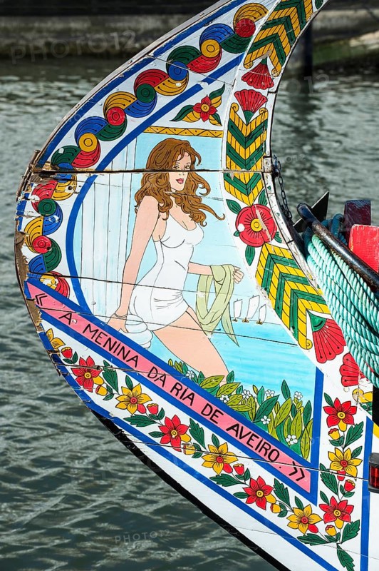 Colourful hand-painted bow of a gondola like Moliceiro